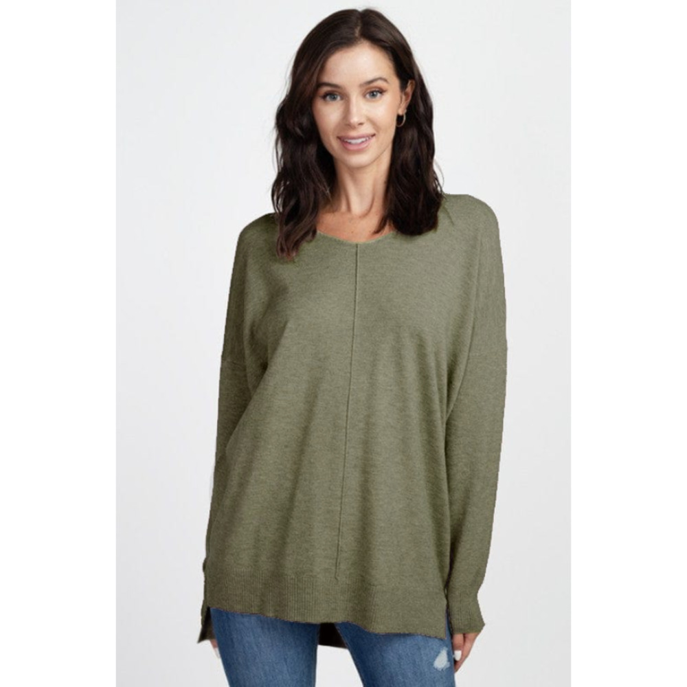 Dreamers Super Soft Olive Green Basic V-Neck Long Sleeve Pullover Sweater Sz S